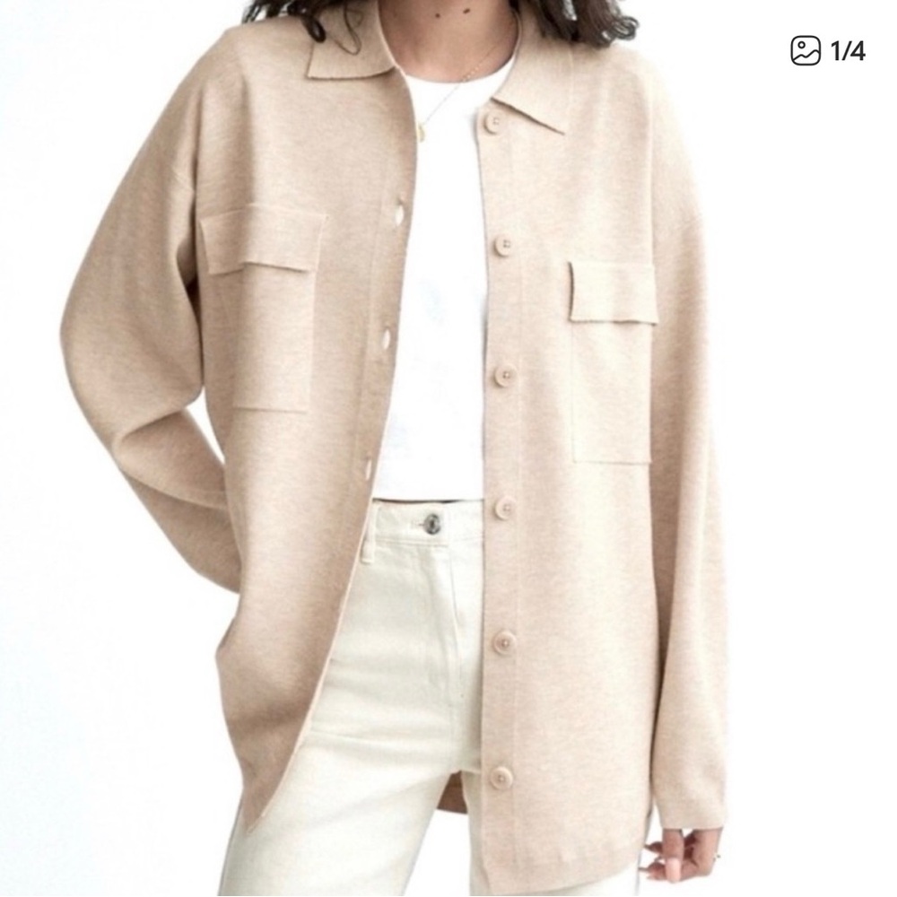 NWT Aritzia Wilfred Free Ronnie Oversized Button-Front Shirt in Heather Bone